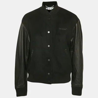 Pre-owned Off-white Black Wool And Leather Bomber Jacket M