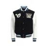 Off-white Logo Flocked Button-up Bomber Jacket In Blue