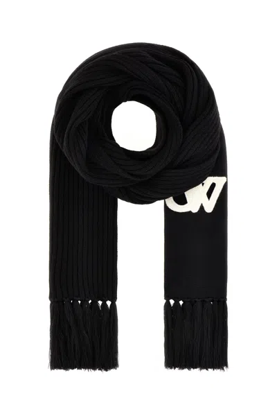 OFF-WHITE BLACK WOOL SCARF