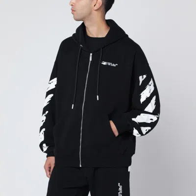 Off-white Black Zip-up Hoodie With Logo Print