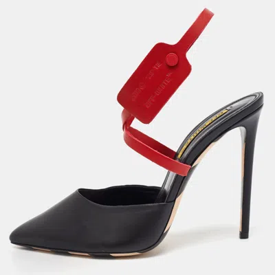 Off-white Black/red Leather Pointed Toe Zip Tie Ankle Strap Mules