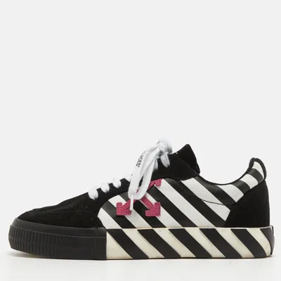 Pre-owned Off-white Black/white Canvas And Suede Diag Vulcanized Sneakers Size 38