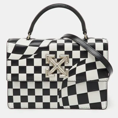 Off-white Black/white Check Printed Leather Jitney Top Handle Bag In Multi