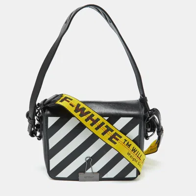 Pre-owned Off-white Black/white Diagonal Print Leather Binder Clip Crossbody Bag