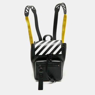 Pre-owned Off-white Black/white Leather Diag Drawstring Backpack