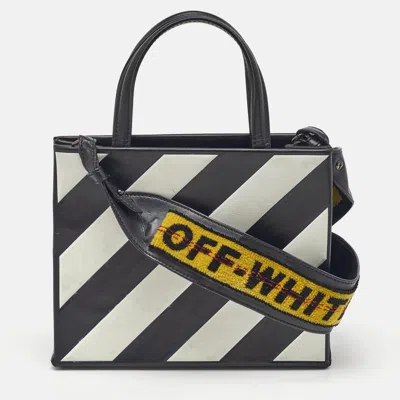 Pre-owned Off-white Black/white Leather Diagonal Striped Box Tote