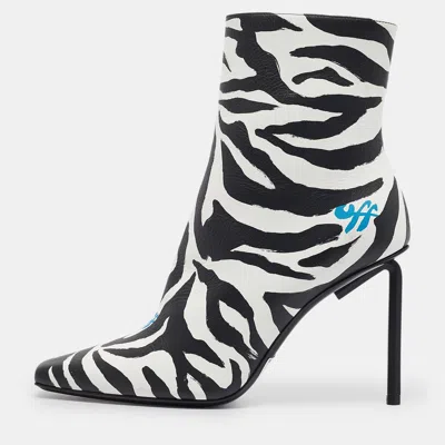 Off-white Black/white Zebra Print Leather Allen Booties In Animal Print