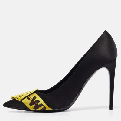 Off-white Black/yellow Satin And Logo Canvas Commercial Bow Pumps