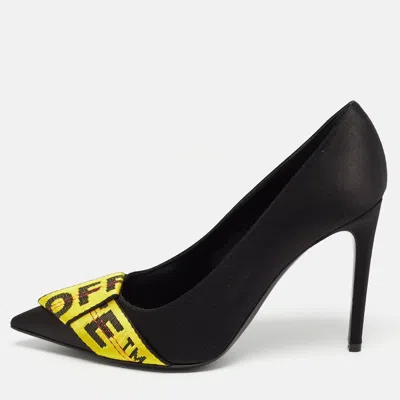 Pre-owned Off-white Black/yellow Satin And Logo Canvas Pumps Size 39