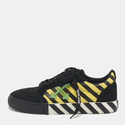 Pre-owned Off-white Black/yellow Suede And Canvas Vulcanized Stripe Low Top Sneakers Size 43