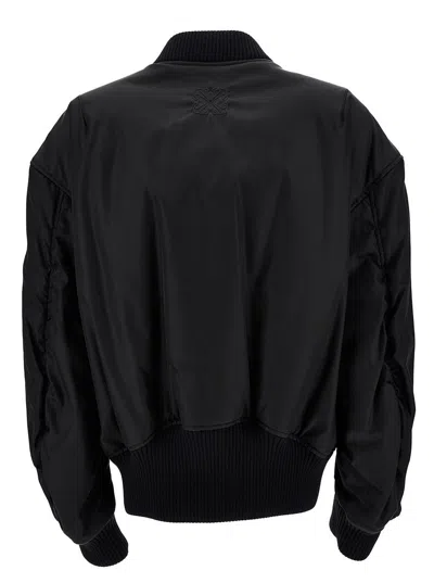 Off-white Blak Bomber Jacket With Tonal Logo Embroidery In Nylon Woman In Black