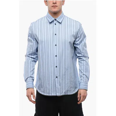 Off-white Blanced Striped Zip Around Popeline Shirt In Blue