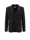 Off-white Wool Blazer Embroidered Detail Front Flap Pockets In Black