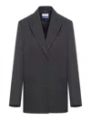 Off-white Single-breasted Virgin-wool Blazer In Black