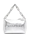 Off-white Silver-tone Block Pouch Quote Leather Shoulder Bag In Silver