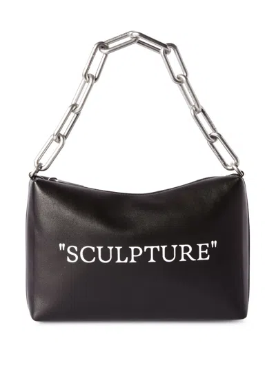 Off-white Block Pouch Quote Clutch Bag In Black