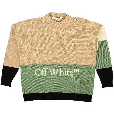 Pre-owned Off-white Block Wool Crewneck 'beige/green/black' In Multi-color