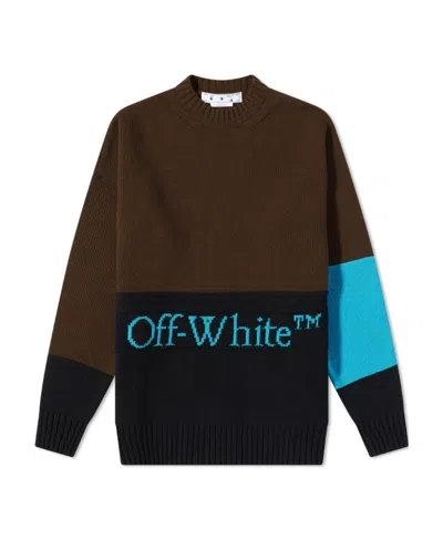 Off-white Blocked Knit Crewneck Army Green Cyan Bl In Black