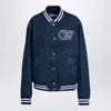 Off-white Embroidered Logo Denim Bomber Jacket In Blue