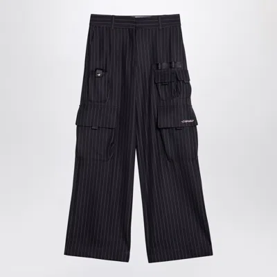 Off-white Wide Grey Pinstripe Cargo Trousers For Women In Blue