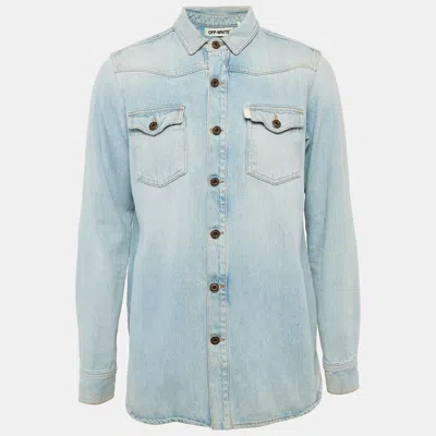 Pre-owned Off-white Blue Back Print Washed Denim Button Front Shirt M