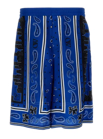 Off-white Blue Bandana Paisley Print Shorts In Viscose Man