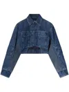 Off-white Cropped Denim Moto Jacket With Front Cutout In Blue