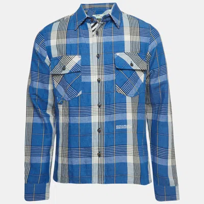 Pre-owned Off-white Blue Checked Linen-blend Shirt Xs