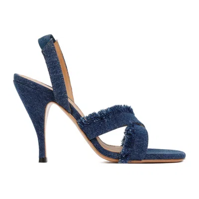 OFF-WHITE BLUE COTTON CURVY HEEL DENIM SANDAL