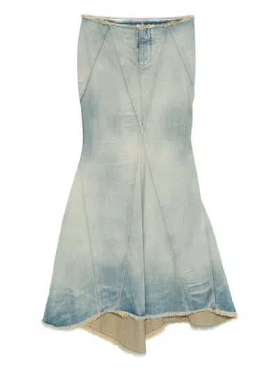 OFF-WHITE BLUE COTTON MIDI SKIRT