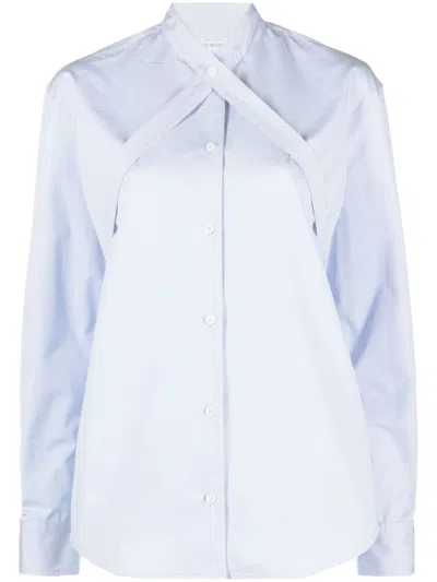 Off-white Blue Cross Belt Cotton Shirt For Women