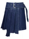 Off-white Pleated Asymmetric Denim Skirt In Blue