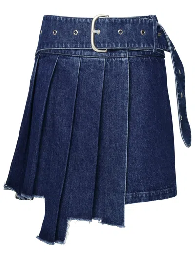 Off-white Pleated Asymmetric Denim Skirt In Blue