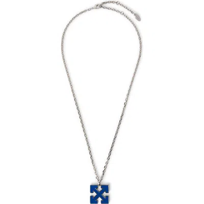 Off-white Blue Enamel Arrow Necklace In Metallic