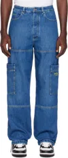 Off-white Wide Leg Cargo Denim Trousers In Dusty Blue - L