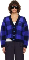 Off-white Blue Jacquard Check Knit Cardigan In Blue