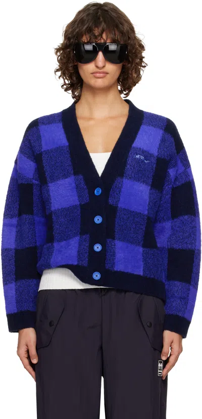 Off-white Blue Jacquard Check Knit Cardigan