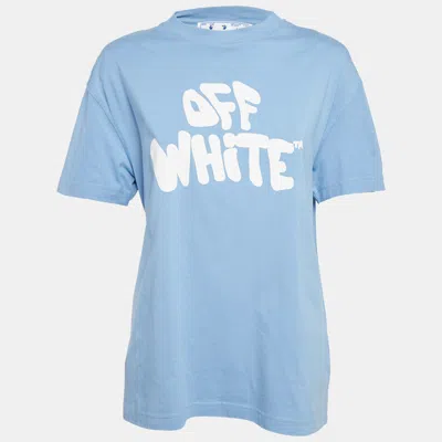Pre-owned Off-white Blue Logo Print Jersey Cotton Crew Neck T-shirt S