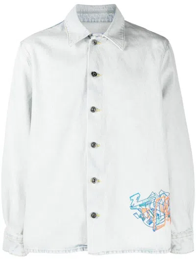 Off-white Blue Maxi Embroidered Denim Jacket For Men