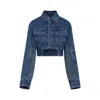 Off-white Cropped Denim Moto Jacket With Front Cutout In Grey