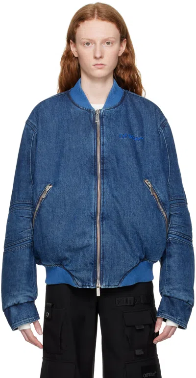 OFF-WHITE BLUE PANELED DENIM BOMBER JACKET
