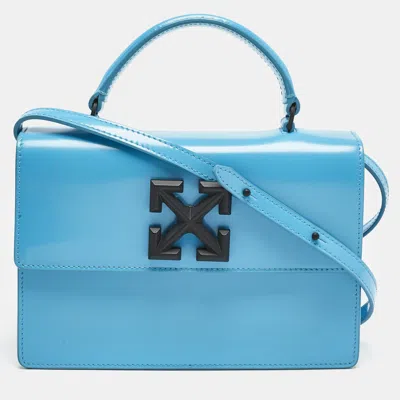 Pre-owned Off-white Blue Patent Leather 1.4 Jitney Top Handle Bag