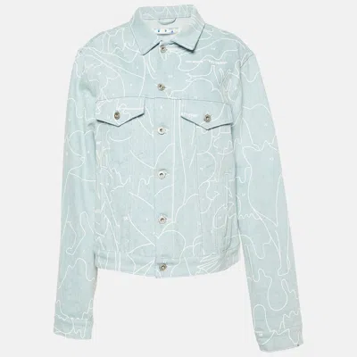 Pre-owned Off-white Blue Printed Denim Jacket L