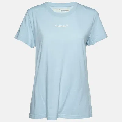 Pre-owned Off-white Blue Printed Jersey Crewneck T-shirt M