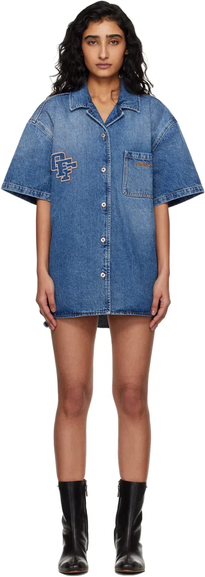 Off-white Blue Royal Patch Denim Minidress
