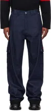 Off-white Blue Script Raw Denim Cargo Pants In Blue
