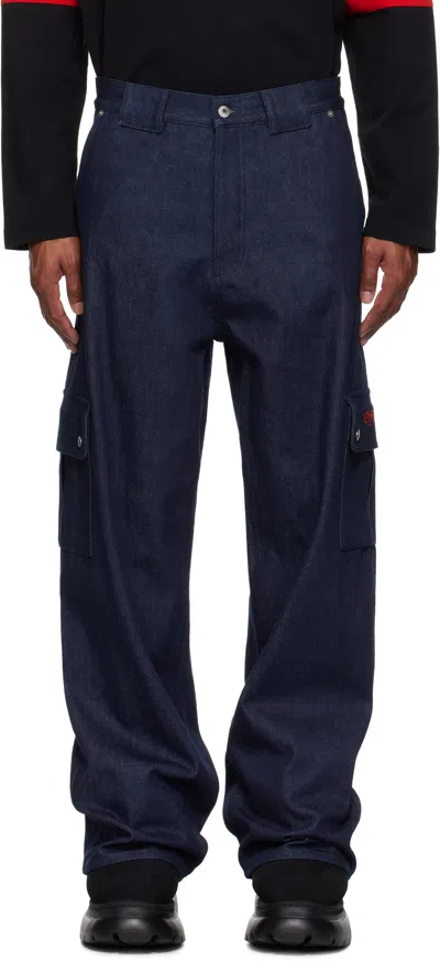 OFF-WHITE BLUE SCRIPT RAW DENIM CARGO PANTS