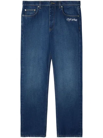 OFF-WHITE BLUE SCRIPT TAPERED JEANS