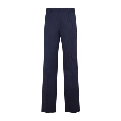 Off-white Blue Sierra Leone Virgin Wool Shibori Jacquard Slim Pant In Black