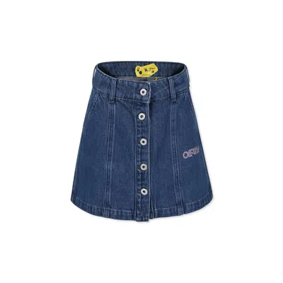 Off-white Blue Skirt For Girl With Logo In Denim